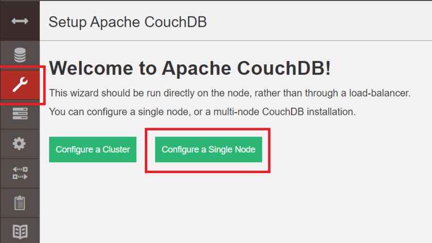 Setup Apache CouchDB→Configure a Single Nodeボタン