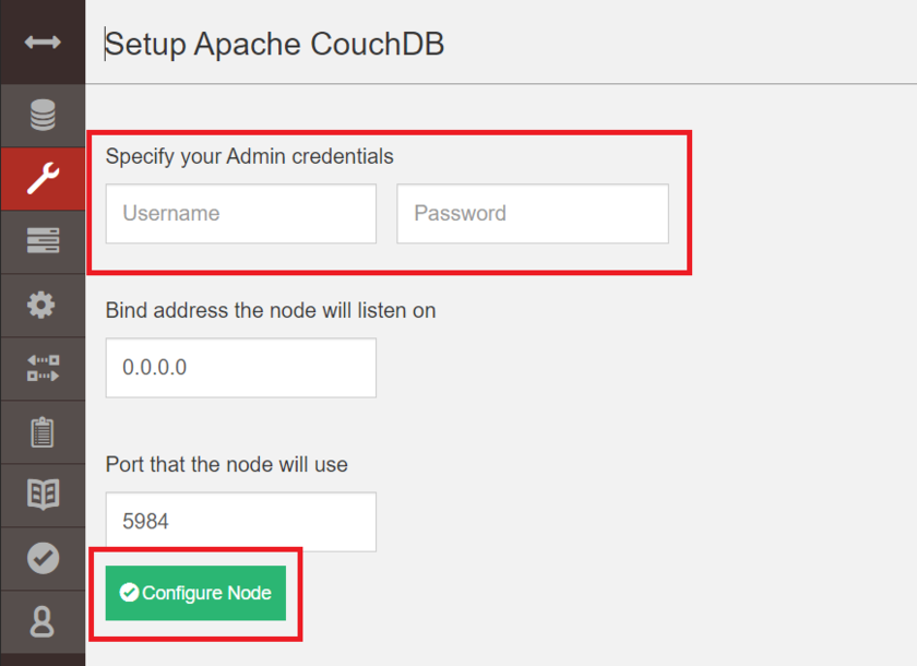 ログイン情報を入力して、Configure Nodeボタン