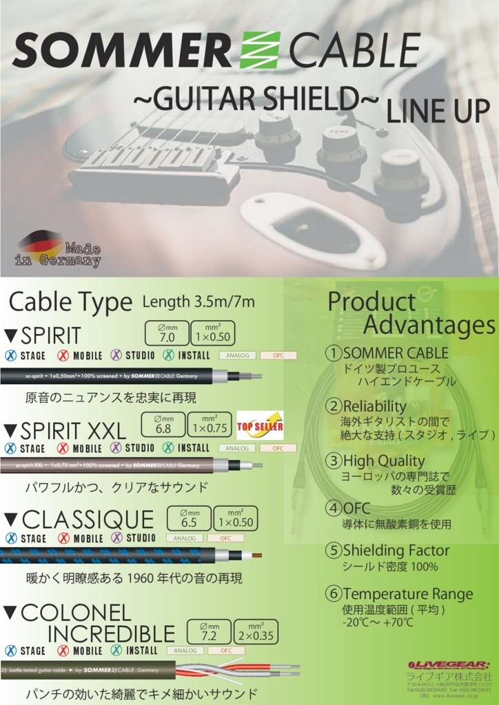 SOMMER CABLE シールドケーブル一覧 SOMMER CABLE シールドケーブル一覧