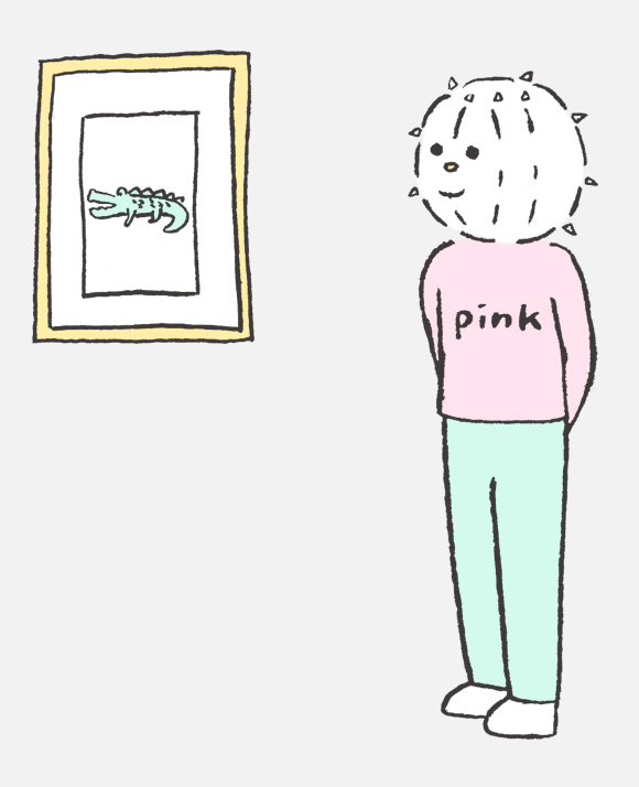f:id:logequal:20160911175446j:plain 美術館にてワニの絵を見るイコール君