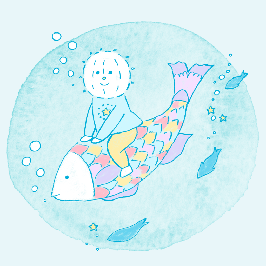 f:id:logequal:20170618211535p:plain 海の中で魚に乗って泳ぐイコール君