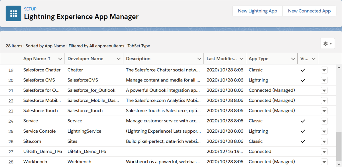 “Lightning Experience App Manager”のスクリーンショット