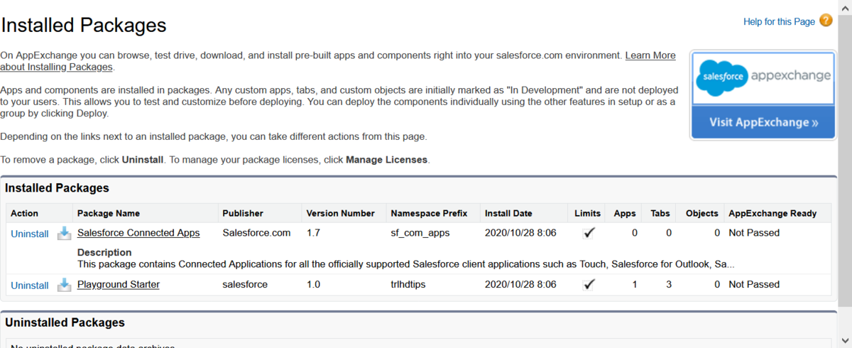 “Installed Packages”のスクリーンショット