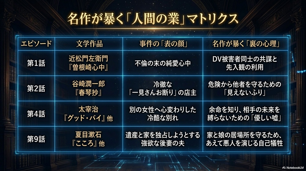 『月夜行路』名作文学が暴く「人間の業」マトリクス表