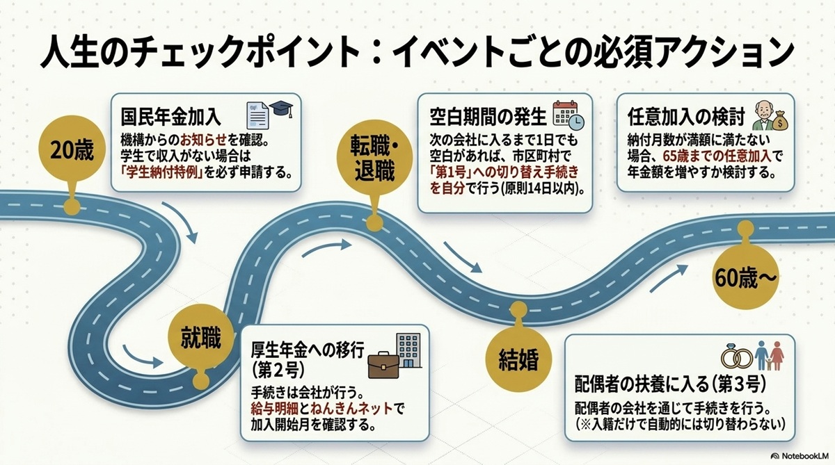 20歳・就職・転職・退職・結婚などライフイベントごとに発生する年金手続きの必須アクションロードマップ
