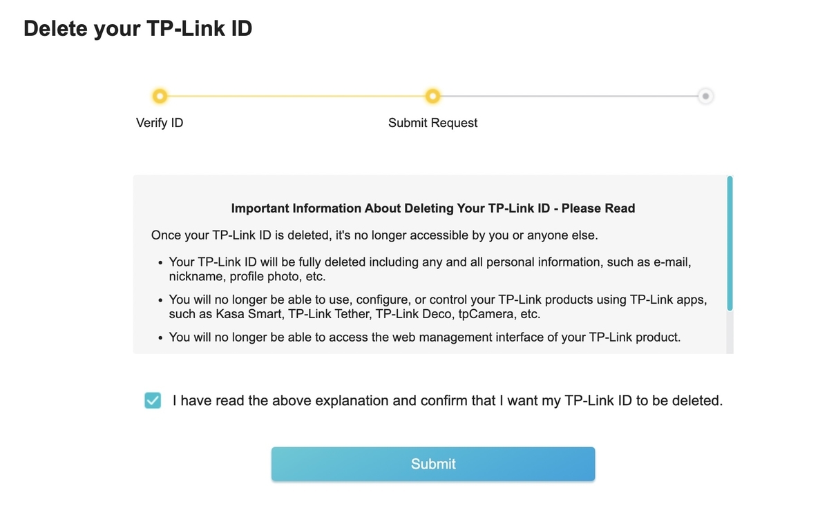 ティーピーリンク　アカウント　削除