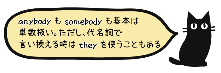 anybody、somebodyは単数か複数か