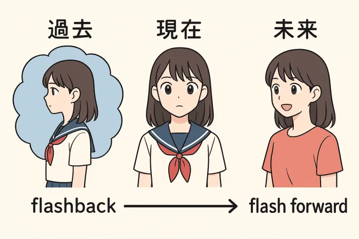 flash forwardとflashbackのイメージ
