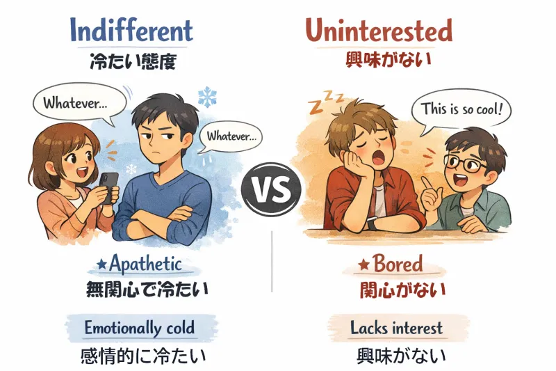indifferentとuninterestedの違いのイメージ
