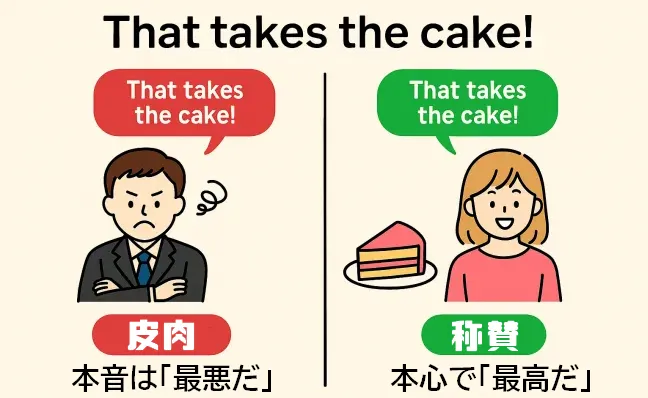 take the cakeの皮肉と称賛の意味のイメージ