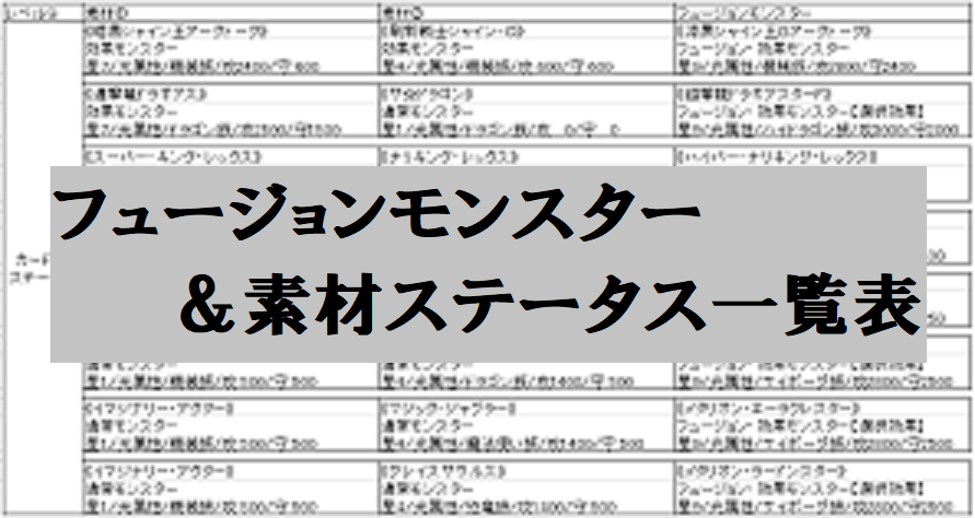フュージョンモンスター 素材ステータス一覧表 ルーシーの遊戯王とサブカル集会所 フュージョンモンスター 素材ステータス一覧表 ルーシーの遊戯王とサブカル集会所