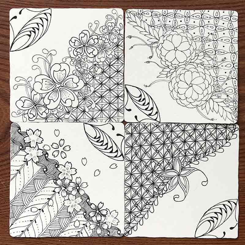 zentangle(ゼンタングル)と桜とモザイク