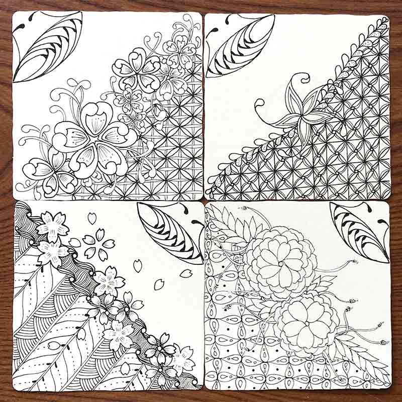 zentangle(ゼンタングル)と桜とモザイク