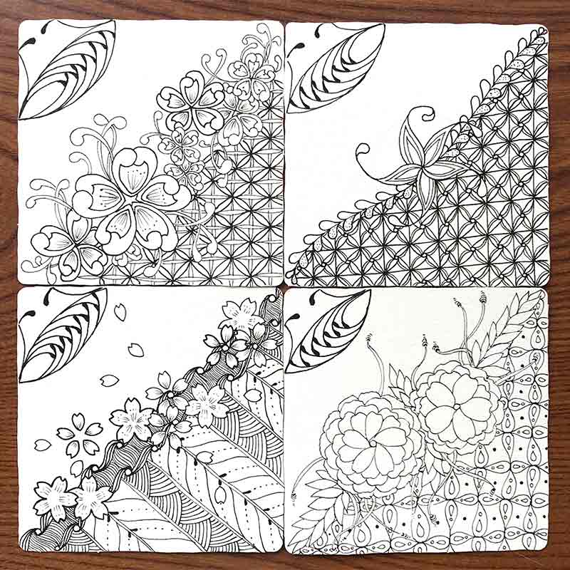 zentangle(ゼンタングル)と桜とモザイク