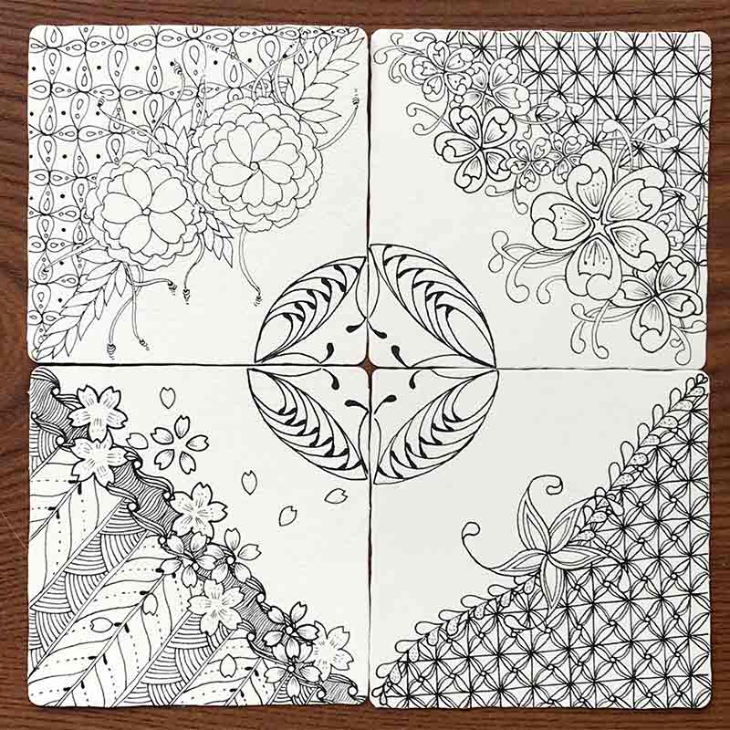 zentangle(ゼンタングル)と桜とモザイク