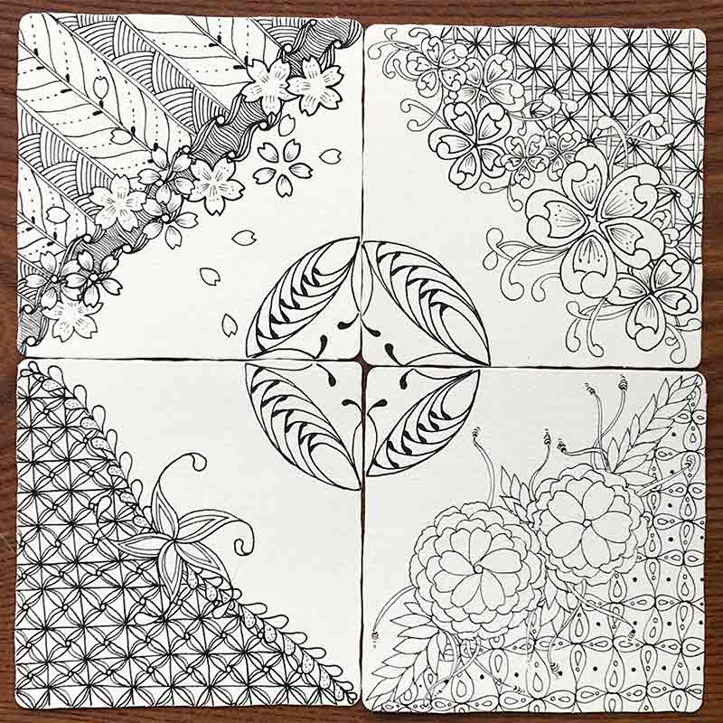 zentangle(ゼンタングル)と桜とモザイク