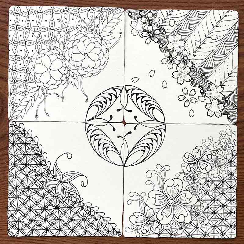 zentangle(ゼンタングル)と桜とモザイク