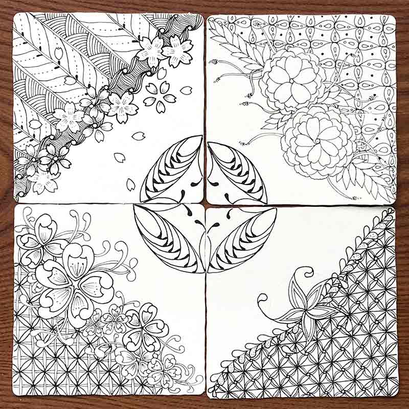 zentangle(ゼンタングル)と桜とモザイク