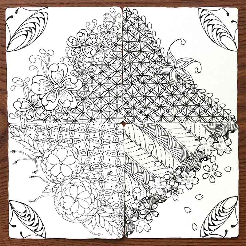 zentangle(ゼンタングル)と桜とモザイク