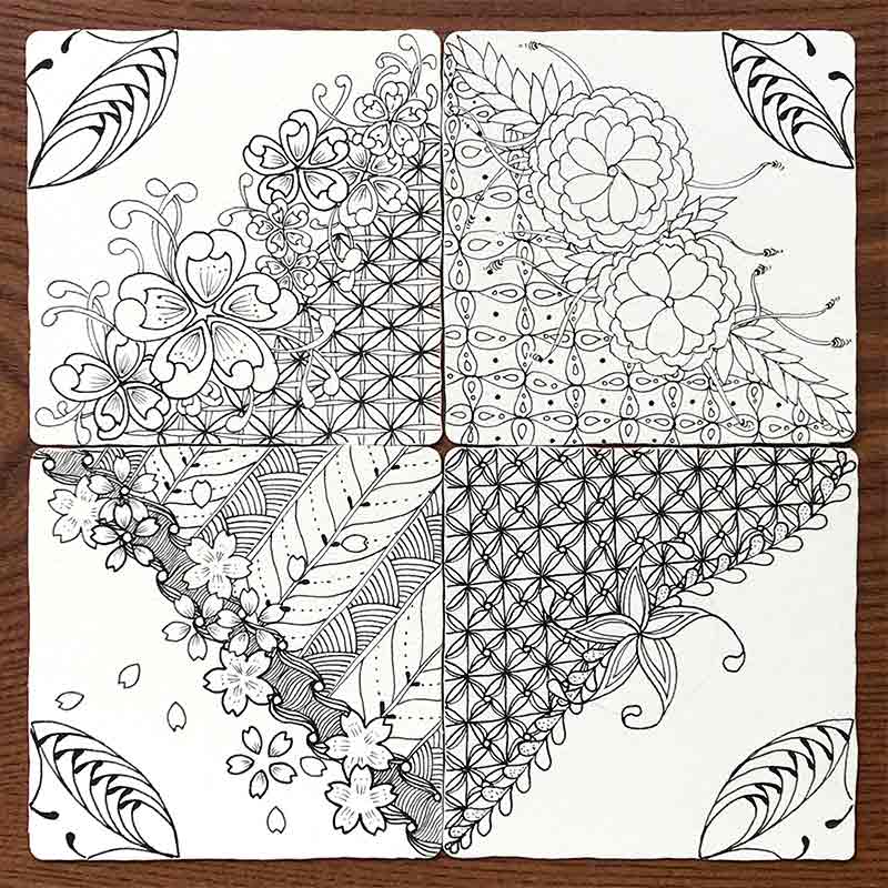 zentangle(ゼンタングル)と桜とモザイク