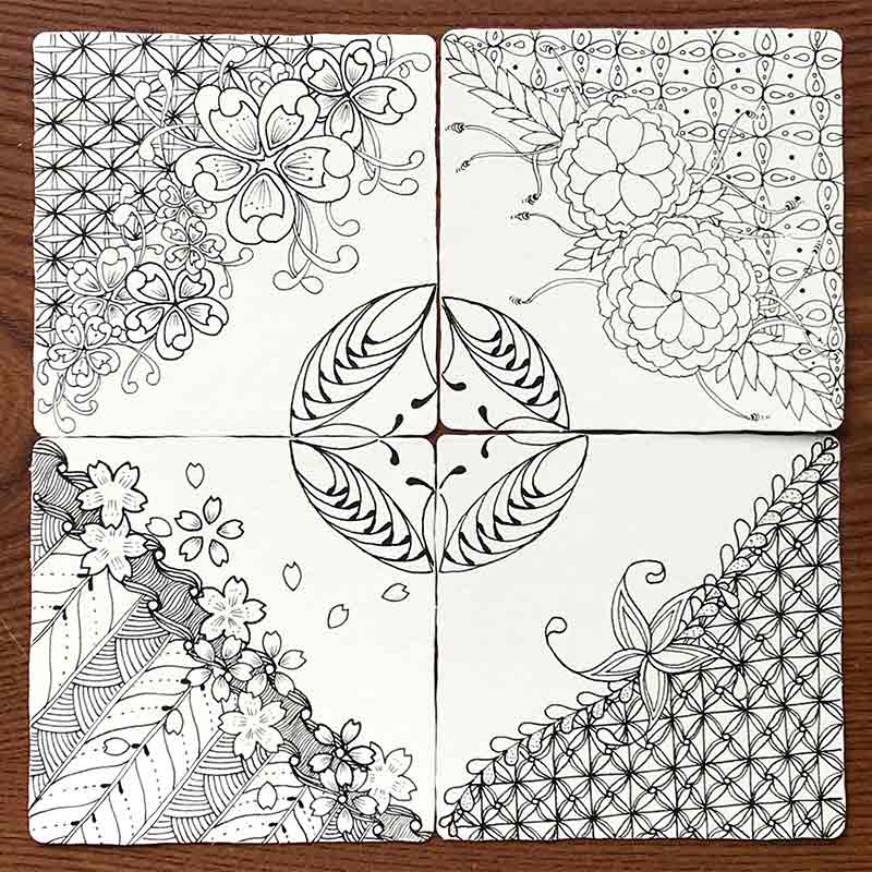 zentangle(ゼンタングル)と桜とモザイク