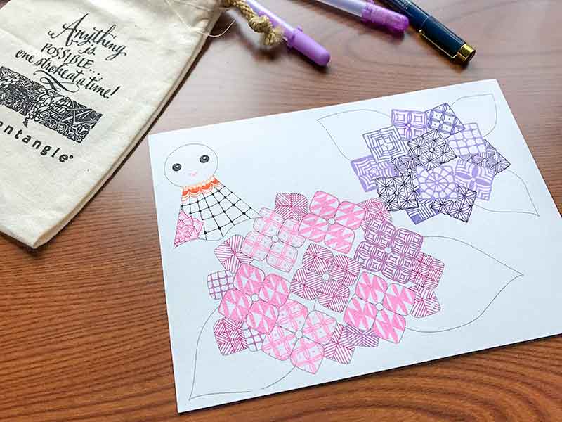 ゼンタングル Ziaでアジサイとてるてる坊主 M S Graffiti ミミの楽描き帖