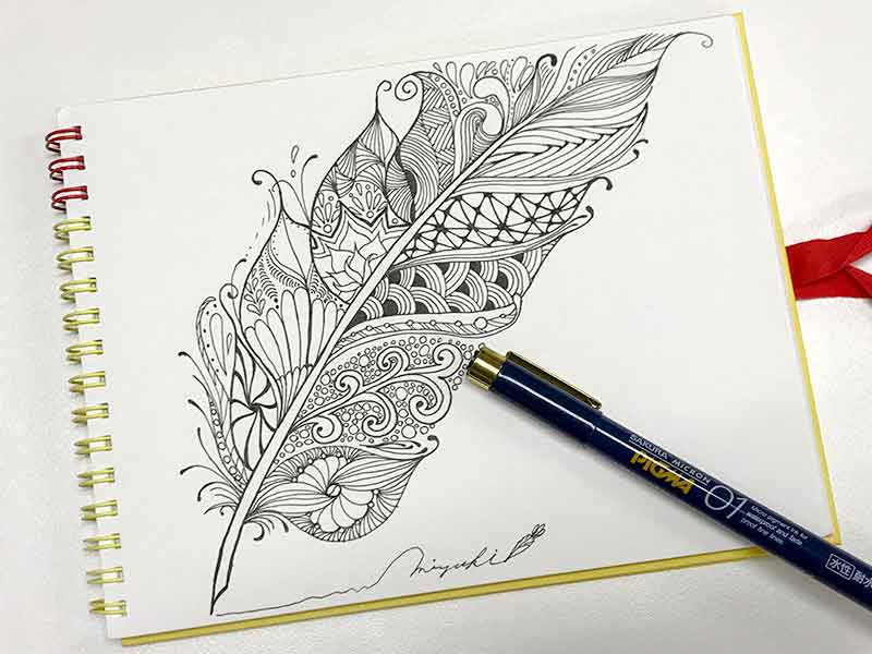Zentangle ゼンタングルで羽根を描いてみました M S Graffiti ミミの楽描き帖