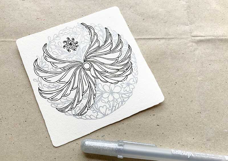 Zentangle ゼンタングルで羽根と花 M S Graffiti ミミの楽描き帖
