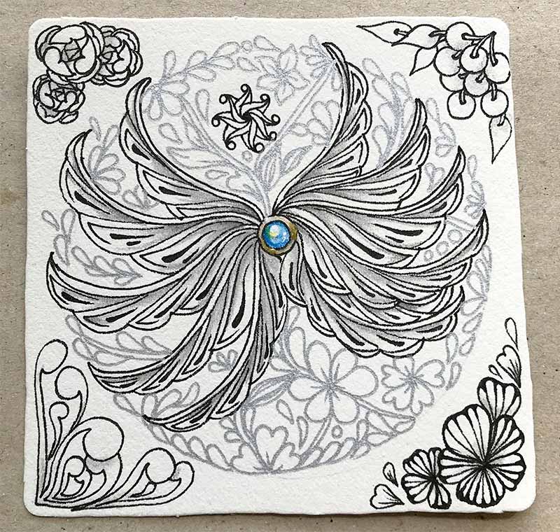 Zentangle ゼンタングルで羽根と花 M S Graffiti ミミの楽描き帖