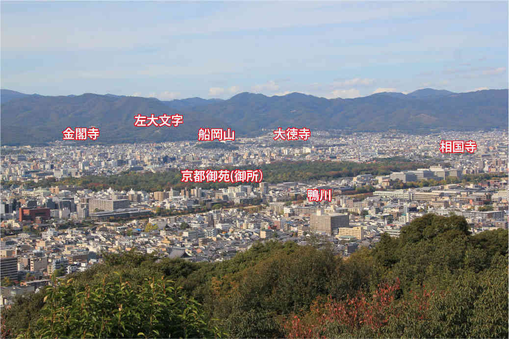 清龍殿大舞台からの眺め・京都御所・金閣寺・船岡山・大徳寺
