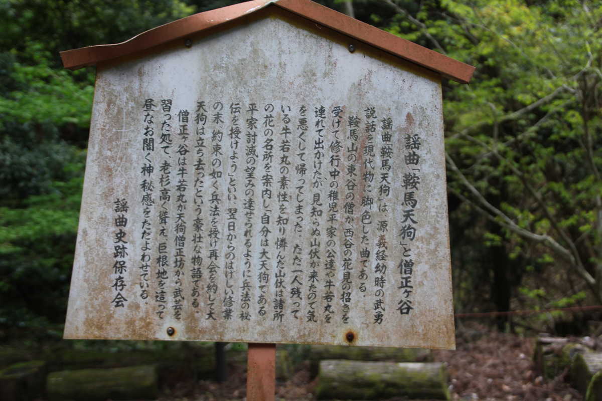 謡曲「鞍馬天狗」と僧正が谷説明看板