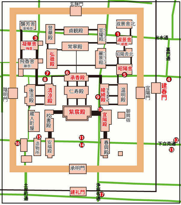 平安京内裏内建物配置図