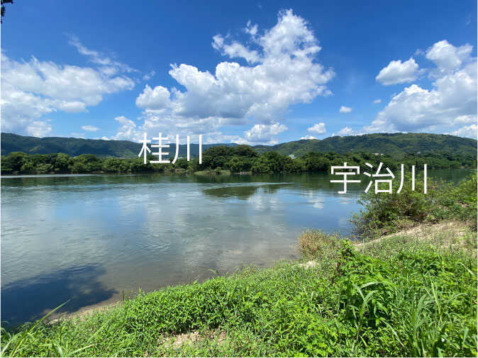 三川合流　桂川と宇治川合流点