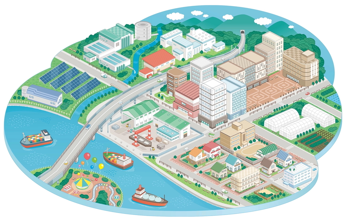 街並み俯瞰イラスト制作・鳥瞰図・アイソメトリック
