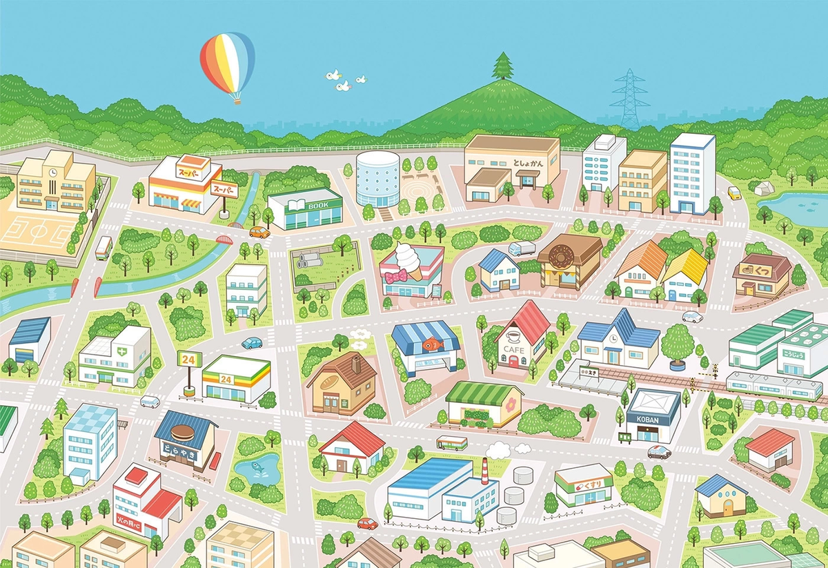 街並み俯瞰図・鳥瞰図　アイソメトリックイラスト制作/イラストレーターいわたまさよし