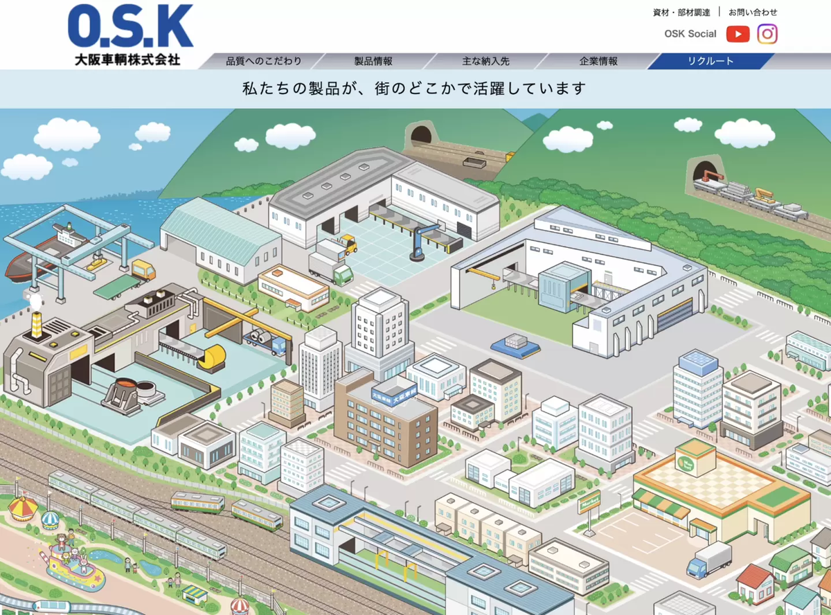 大阪車輌株式会社〈ホームページ〉街並み俯瞰図・アイソメトリックイラスト制作