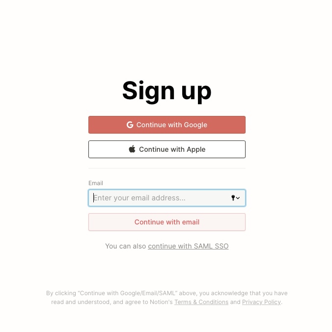 Notion Sign up画面