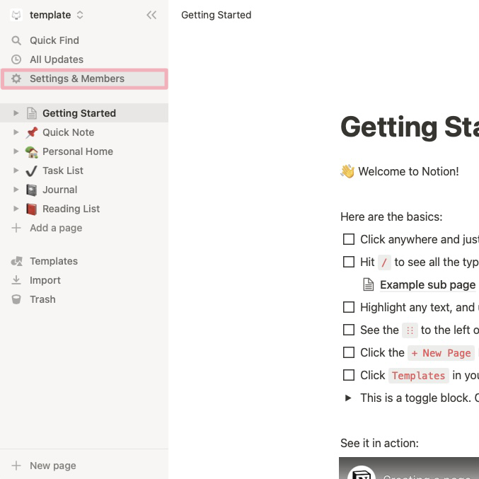 Settings & Members
