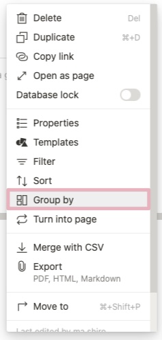Notion Board viewの編集メニュー