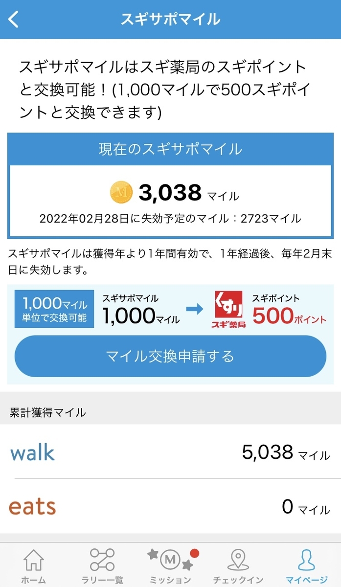 万歩計アプリ スギサポwalk 5000マイル突破 続けたメリット デメリット お金と健康