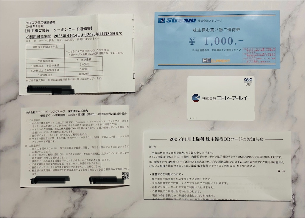 2025年4月の株主優待到着記録(クロスプラス・ジェリービーンズG