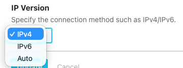Select IPv4, IPv6, or Auto from 'IP Version'