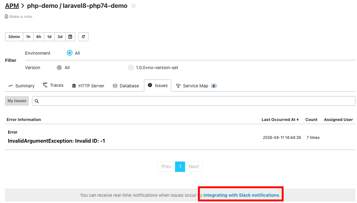 There is a link to Slack notification settings at the bottom of the Issues screen
