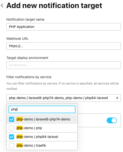 Selecting services under 'Filter notifications by service'