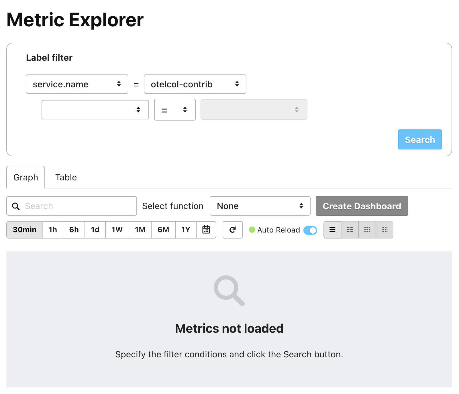 Initial state of Metric Explorer
