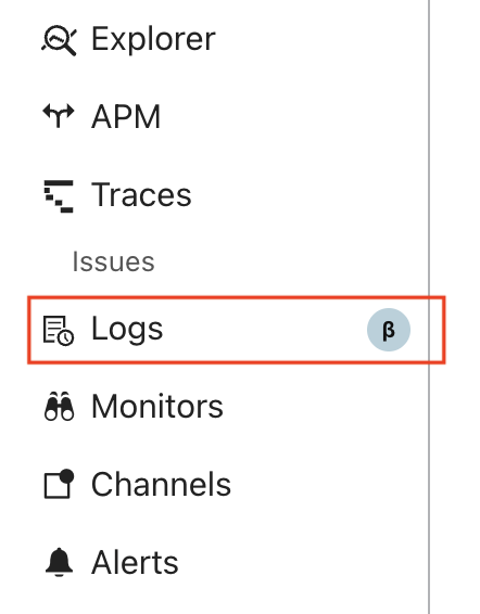 The Logs item shown in the sidebar