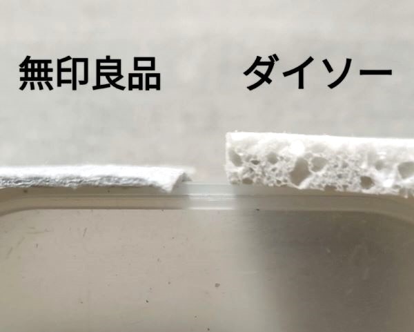 無印とダイソーのセルロースクロスの厚さ比較