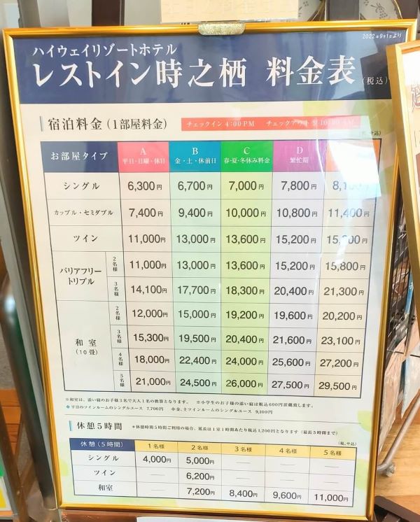 足柄サービスエリアのレストイン時之栖料金表