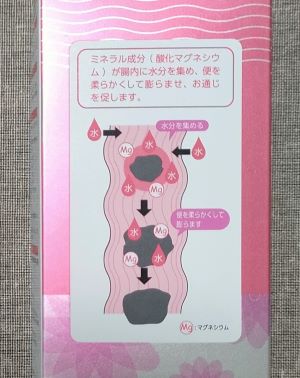 酸化マグネシウムE便秘薬のパッケージの腸内図解部分