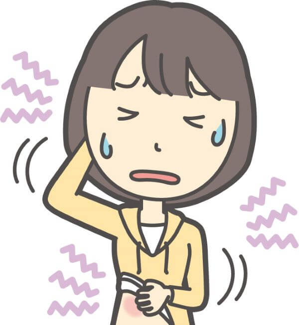 体を搔いている女性のイラスト